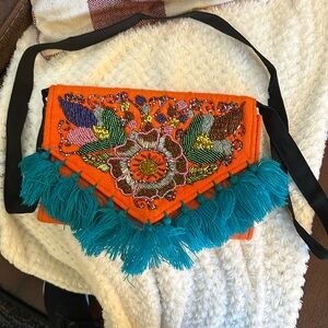 Boho beaded and fringed  style purse